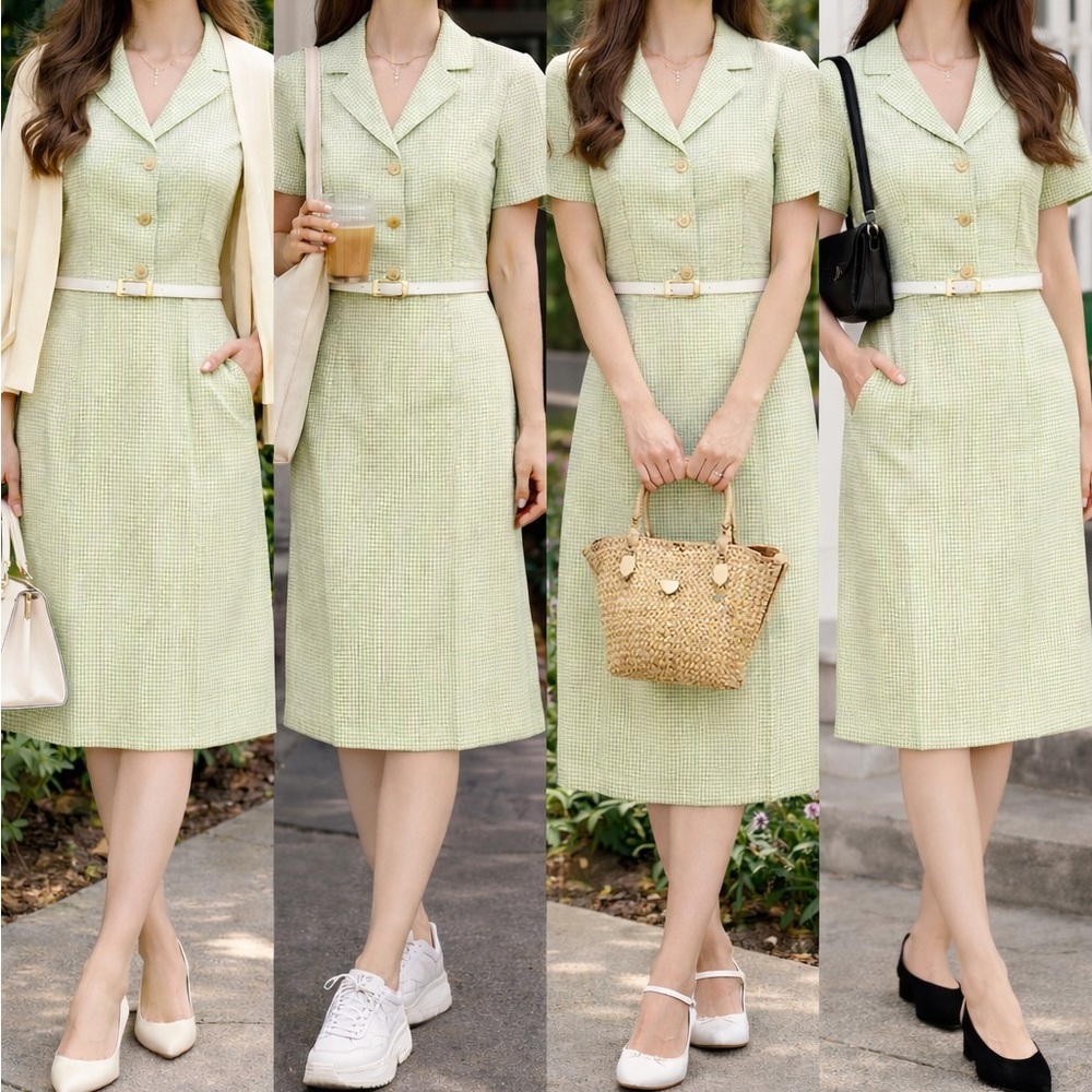 Vintage Retro Pastel Green Short-Sleeve Top with Matching Skirt - Picture 8 of 8